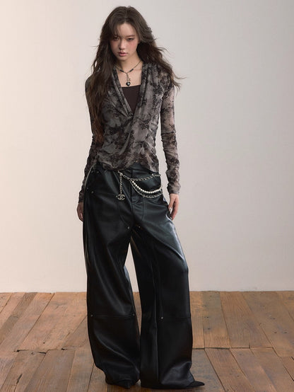 Gleam Rivet Strap PU Leather Pants