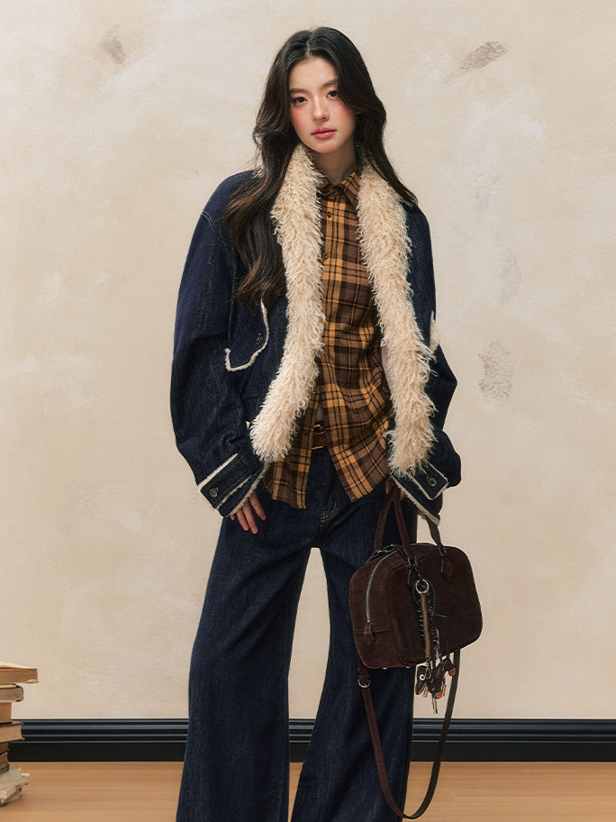 Loose Denim Fur-Trimmed Jacket