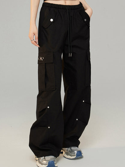 Drawstring Pleated Workwear Wide-Leg Pants