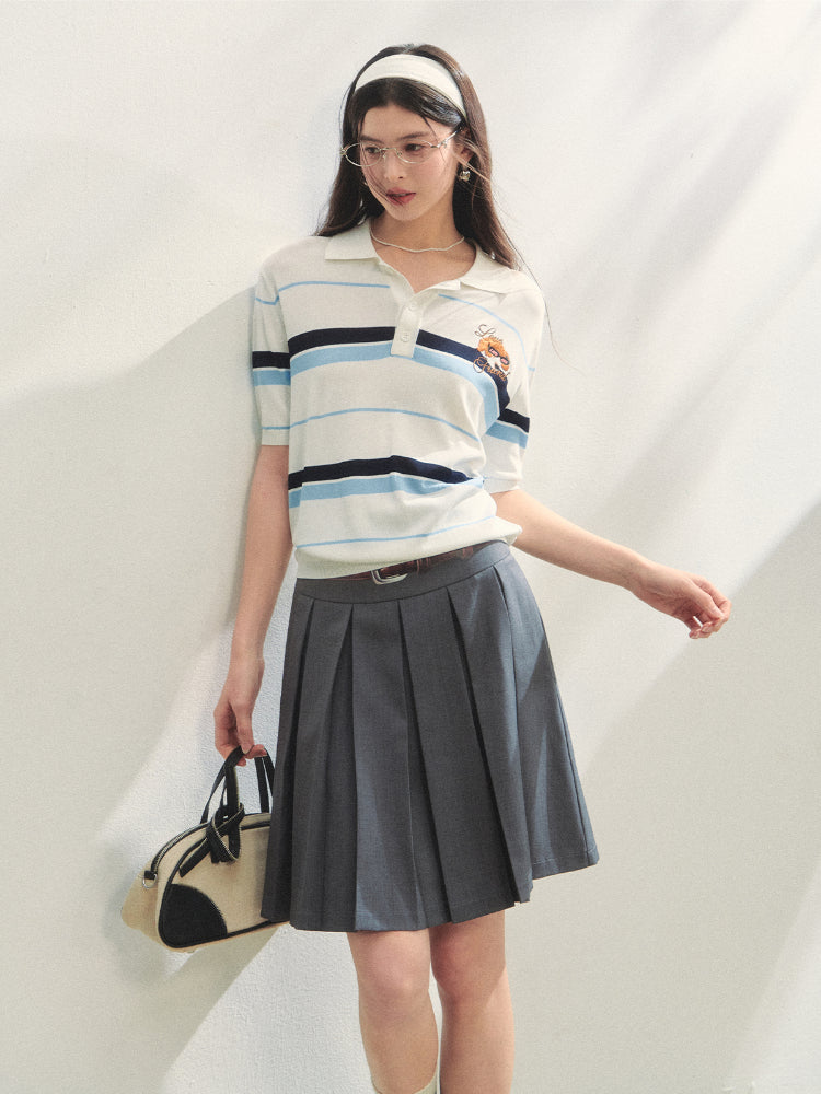 Fake Two-piece Printed Belted Pleated Skirt - CHINASQUAD
