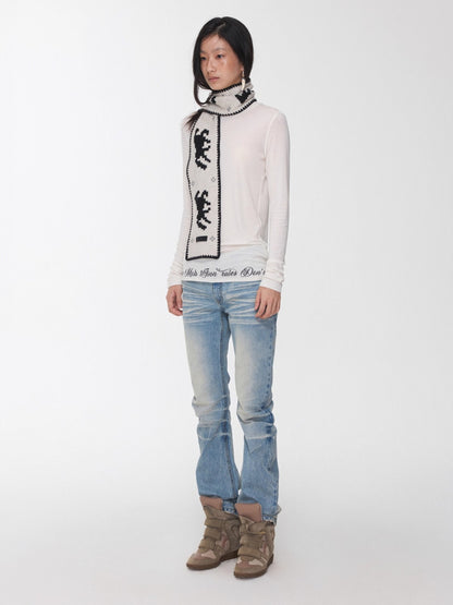 Basic Round-Neck Letter Print Semi-Sheer T-Shirt