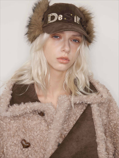 Detachable Fur Embroidered Baseball Cap