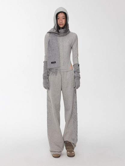 Embroidered Letter Drawstring Hooded Jumpsuit