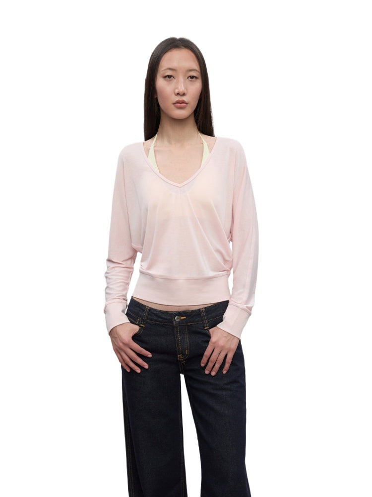 Lyocell-Linen V-Neck Knit Cover-up