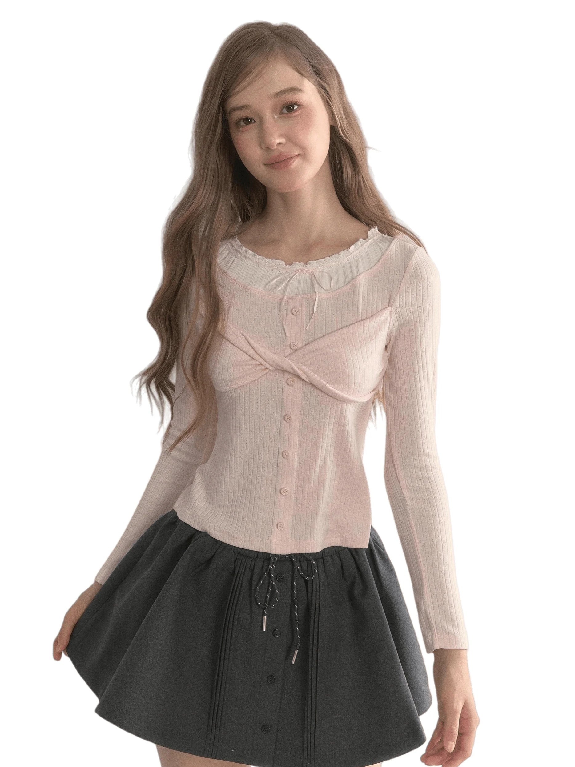 Bow-Tied Knit Long Sleeve T-Shirt