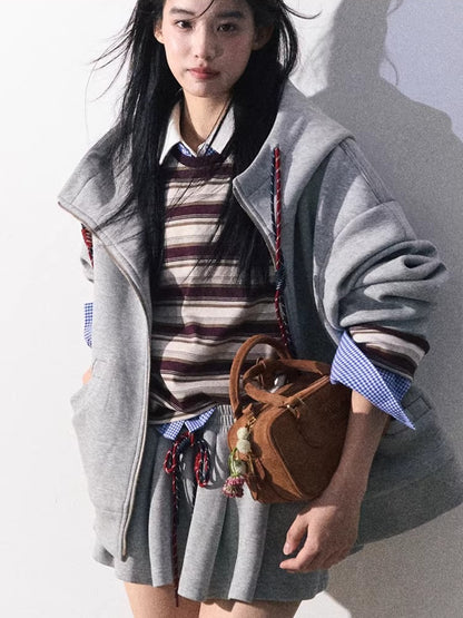 Miu-Inspired Varsity Sweatshirt &amp; Skirt Set