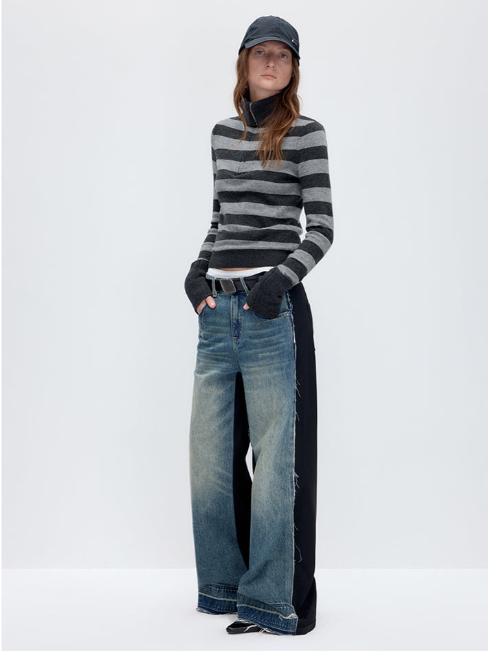 Striped Wool Blend Half-Zip Sweater