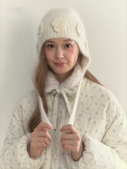 Floral Angora Knit Beanie