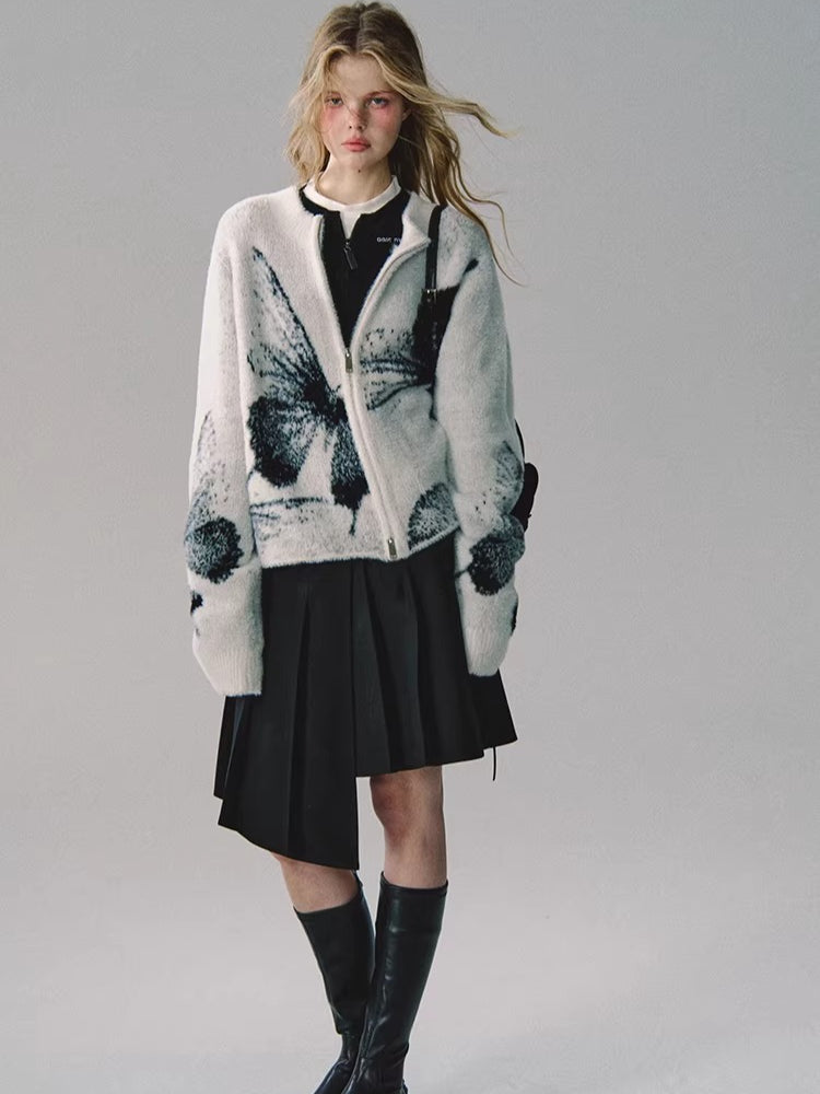 Double-Zip Jacquard Knit Cardigan