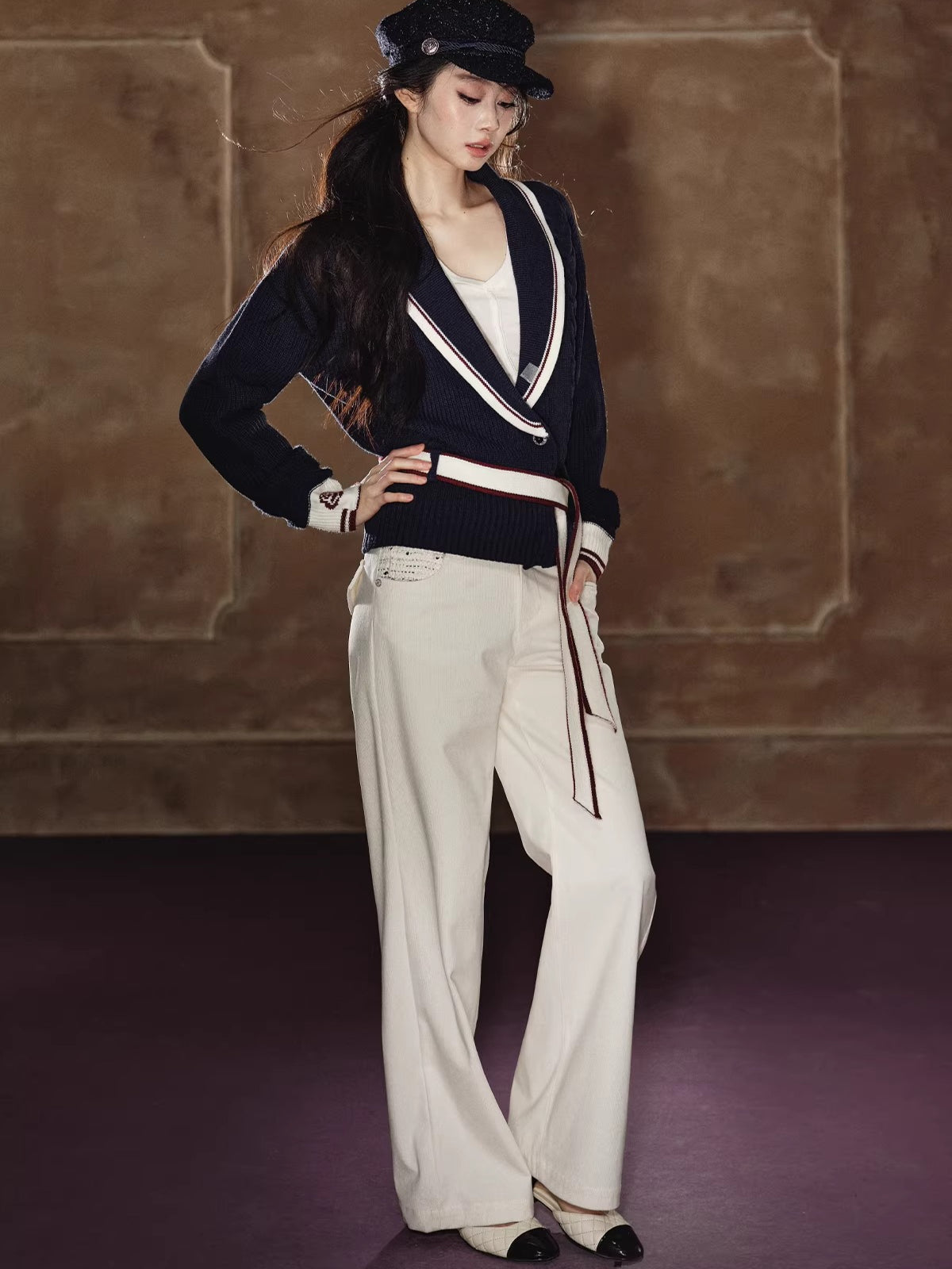 Stud-Detail Straight-Leg Flared Wide Pants