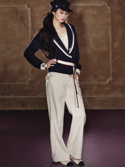 Stud-Detail Straight-Leg Flared Wide Pants