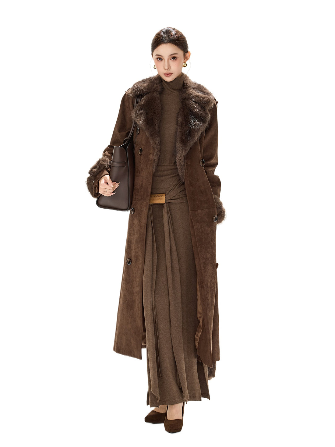 Belted Double-Breasted Long Coat