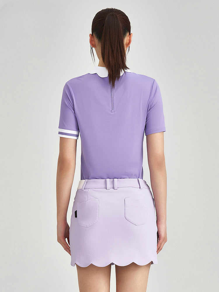 White &amp; Purple Golf Polo Lace Collar Shirt