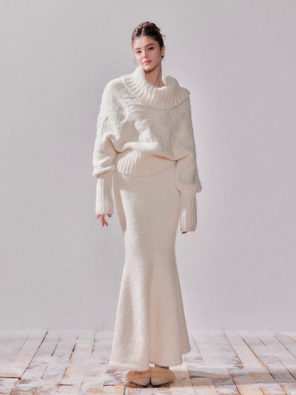 Glow Off-Shoulder Knit Sweater &amp; Mermaid Skirt Set