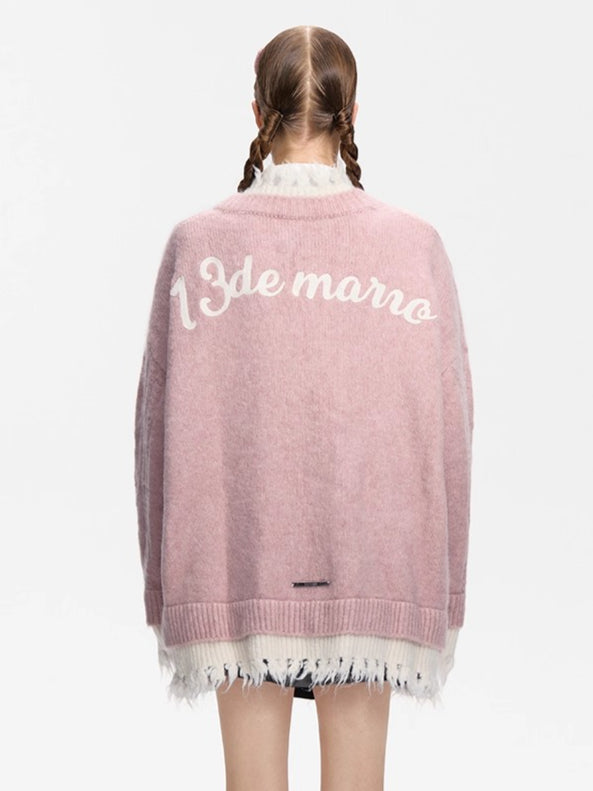 3D Plush Button Layered Knit Cardigan