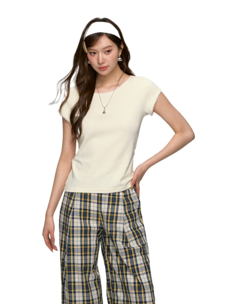 Shell Logo Lace Spliced Ruffled T-shirt