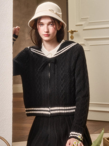 Memo Wool Cloud Knit Cardigan &amp; Pleated Skirt Set