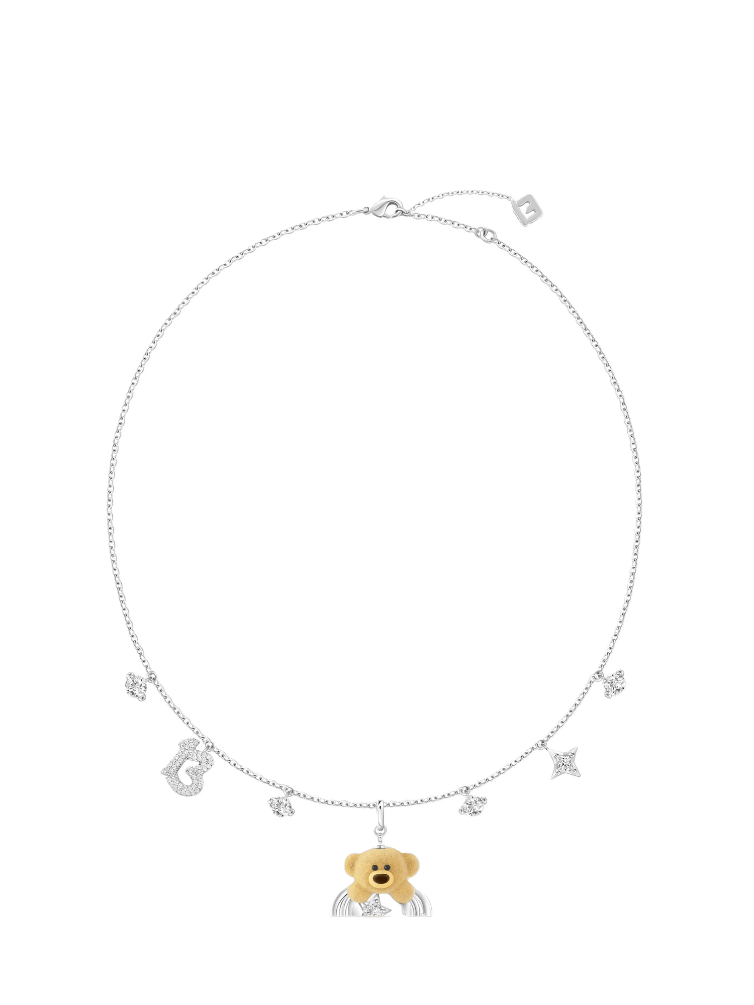 Playful Planet Flocked Bear Pendant Necklace