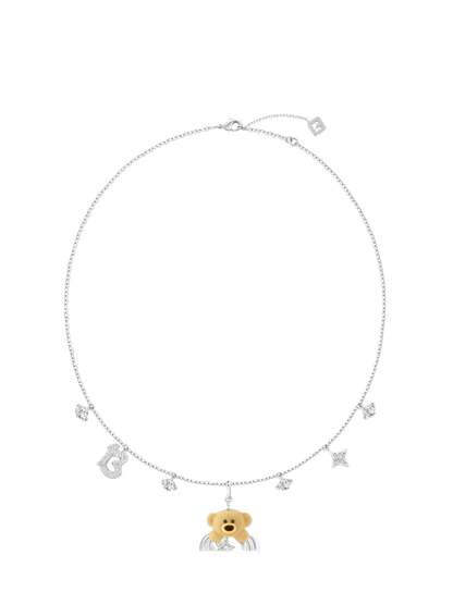 Playful Planet Flocked Bear Pendant Necklace
