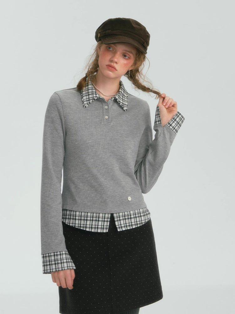 Plaid Casual Polo Long-Sleeve Shirt