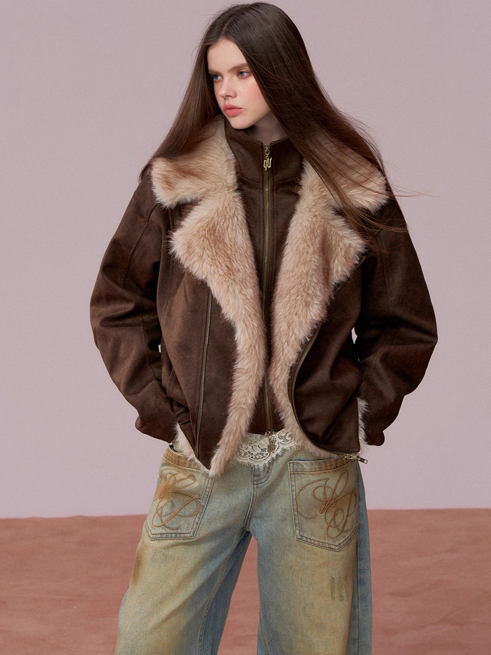 Faux Fur Collar Padded Two-in-One Jacket