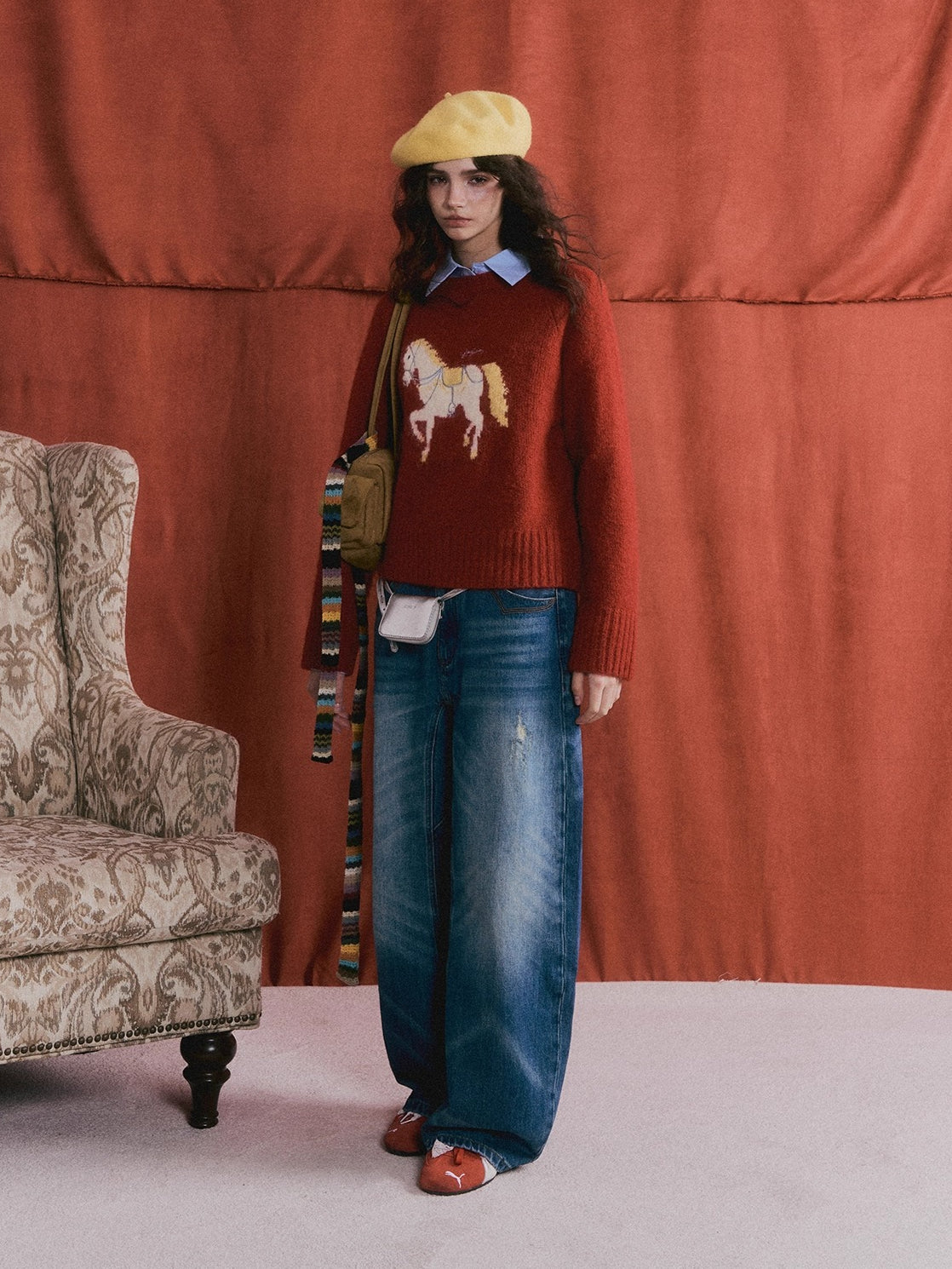 Vintage Washed Distressed Wide-Leg Jeans