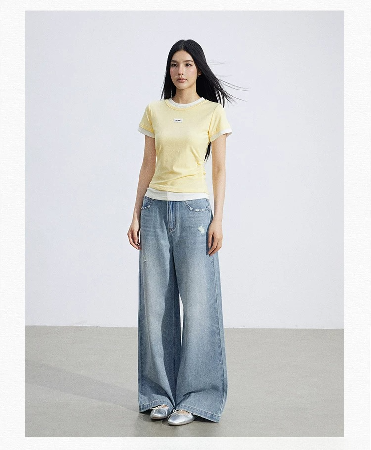 Asymmetric Layered Slim-Fit Short Sleeve T-Shirt