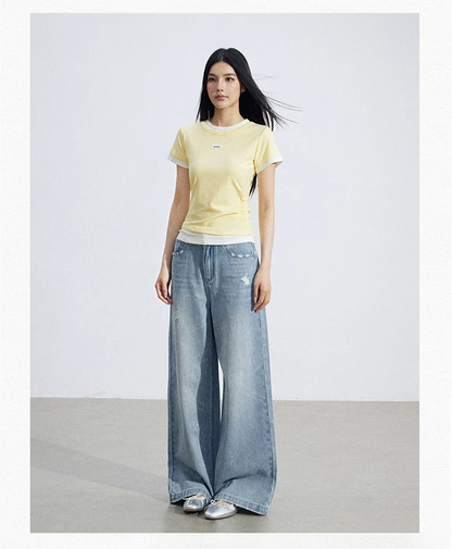 Asymmetric Layered Slim-Fit Short Sleeve T-Shirt