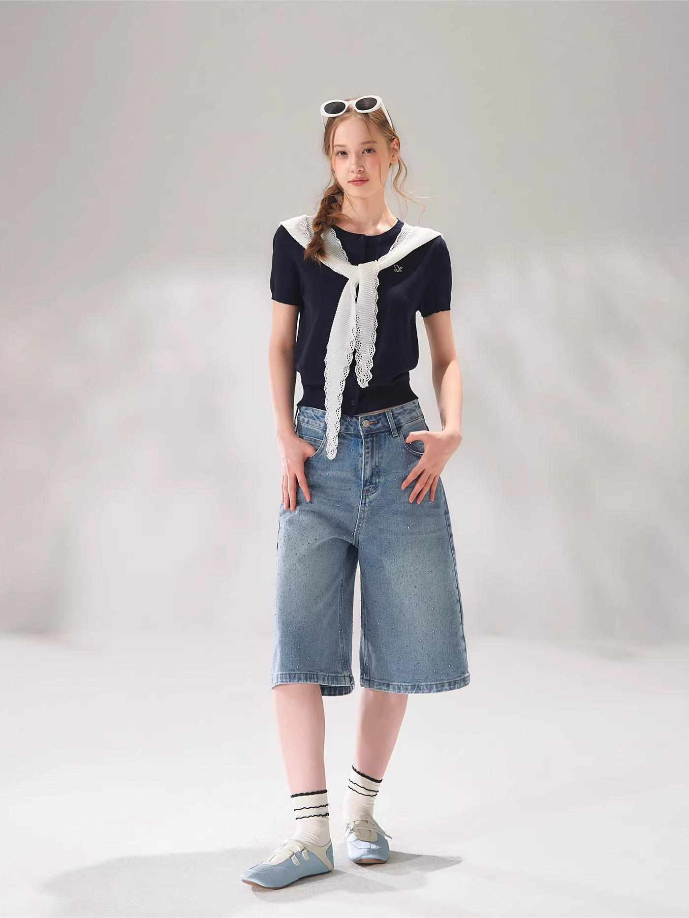 Sailor Tie-Detail Striped Knit Short Sleeve Top