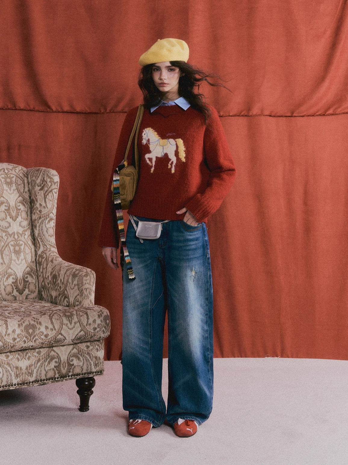 Vintage Washed Distressed Wide-Leg Jeans