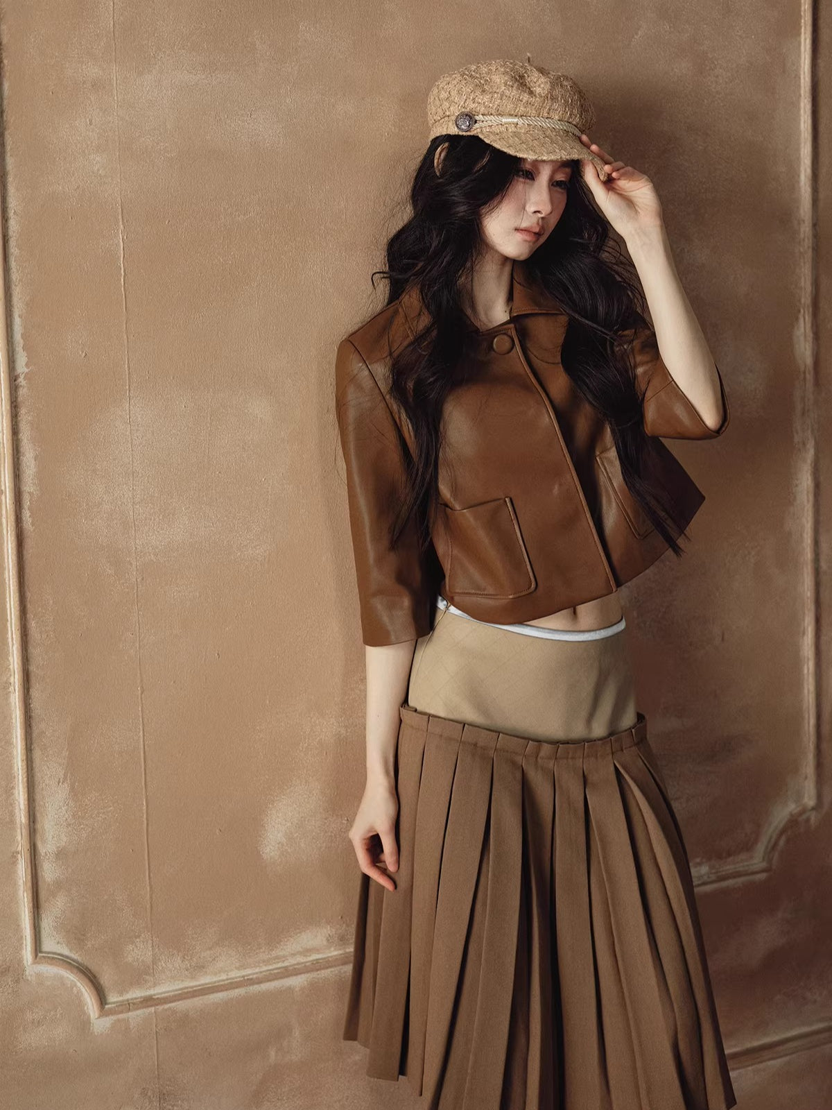 Cropped PU Leather Jacket