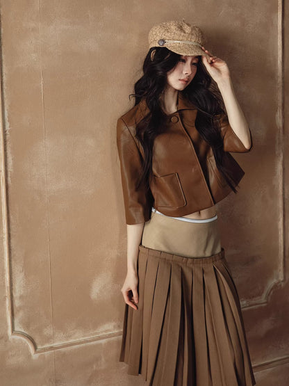 Cropped PU Leather Jacket