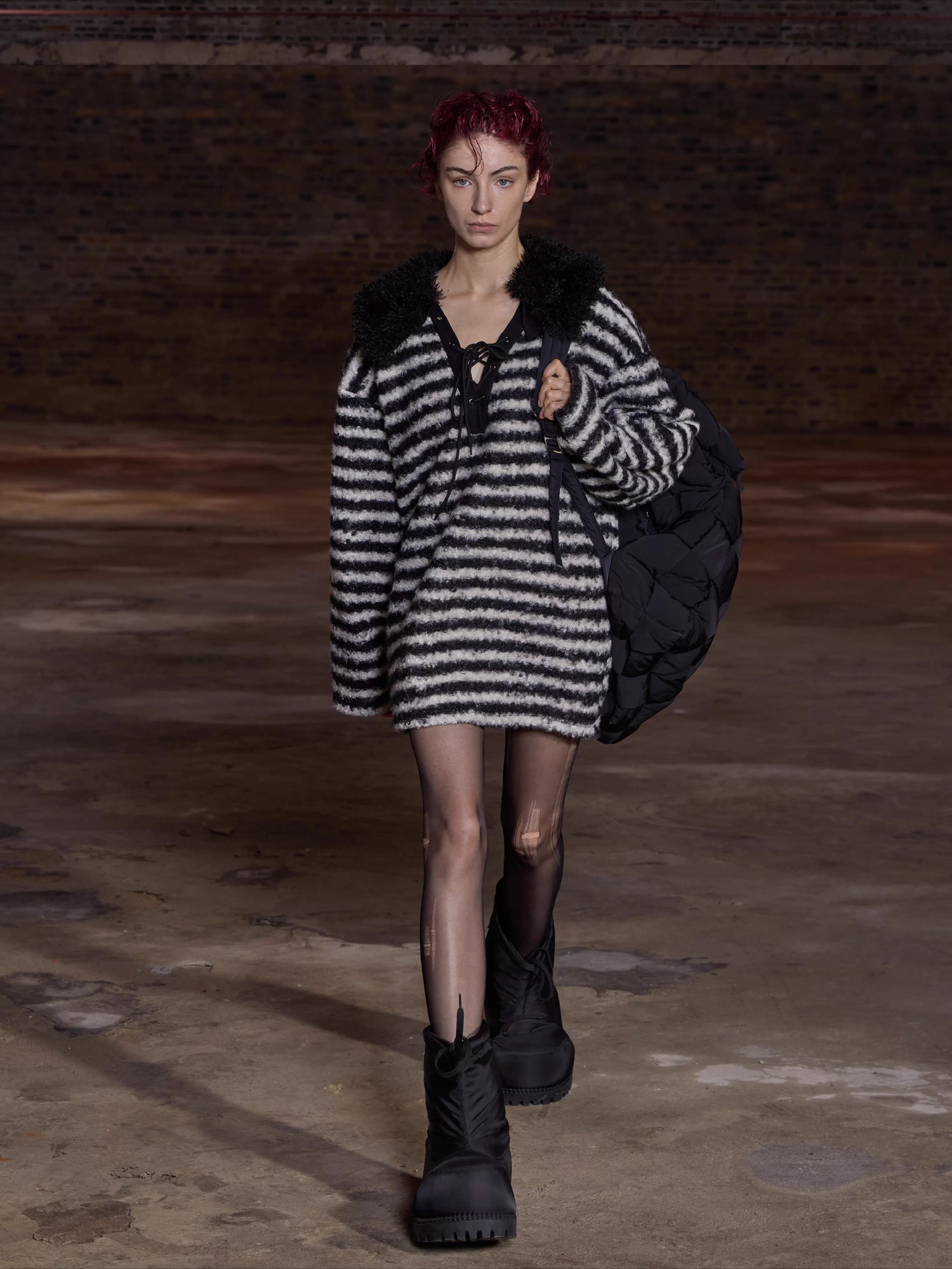 Detachable Collar Striped Knit Sweater