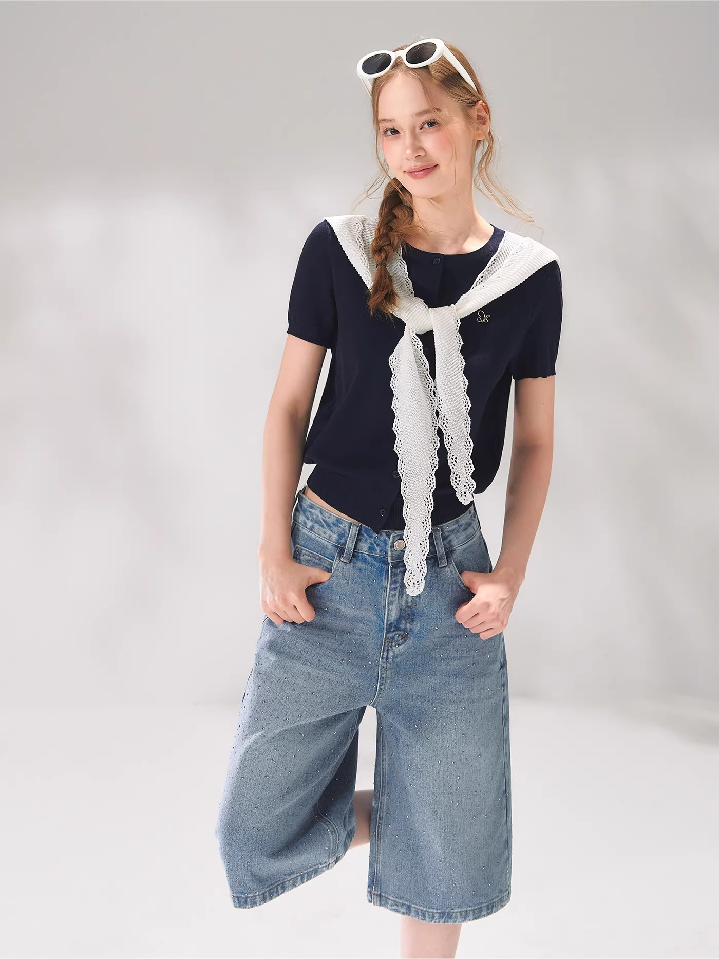 Sailor Tie-Detail Striped Knit Short Sleeve Top