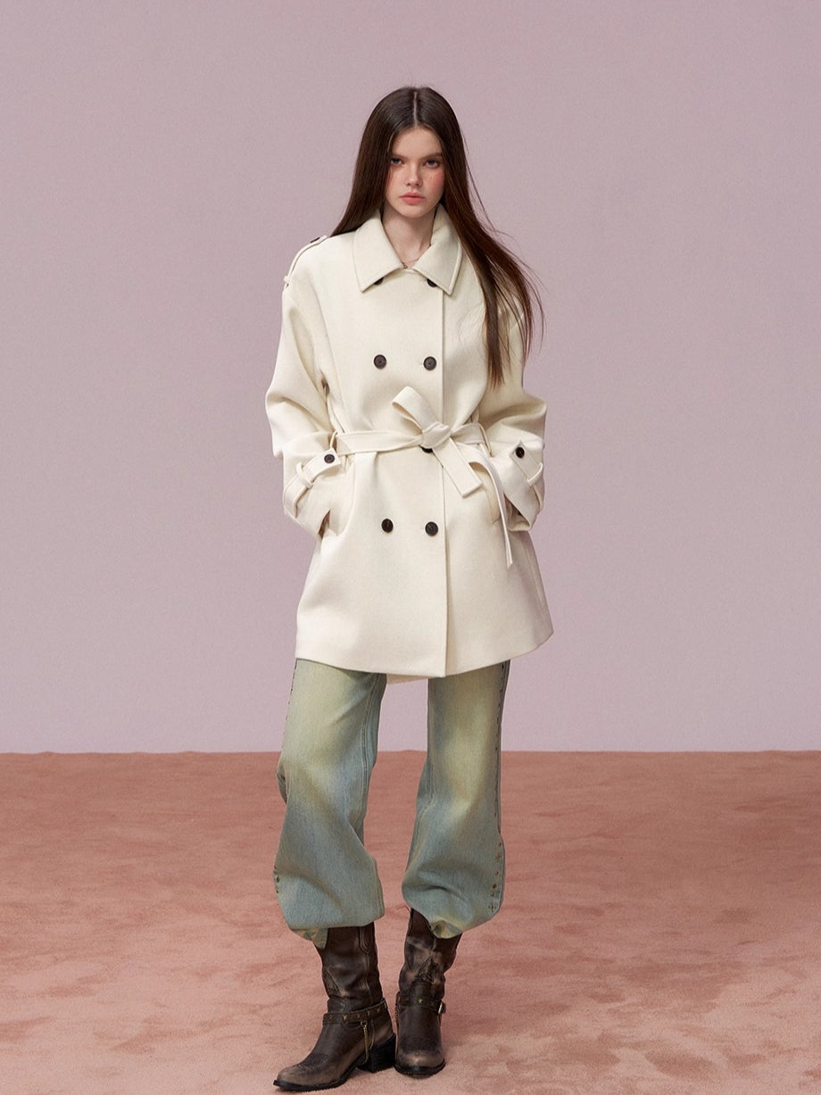 Faux-Fur Cape-Style Wool Coat