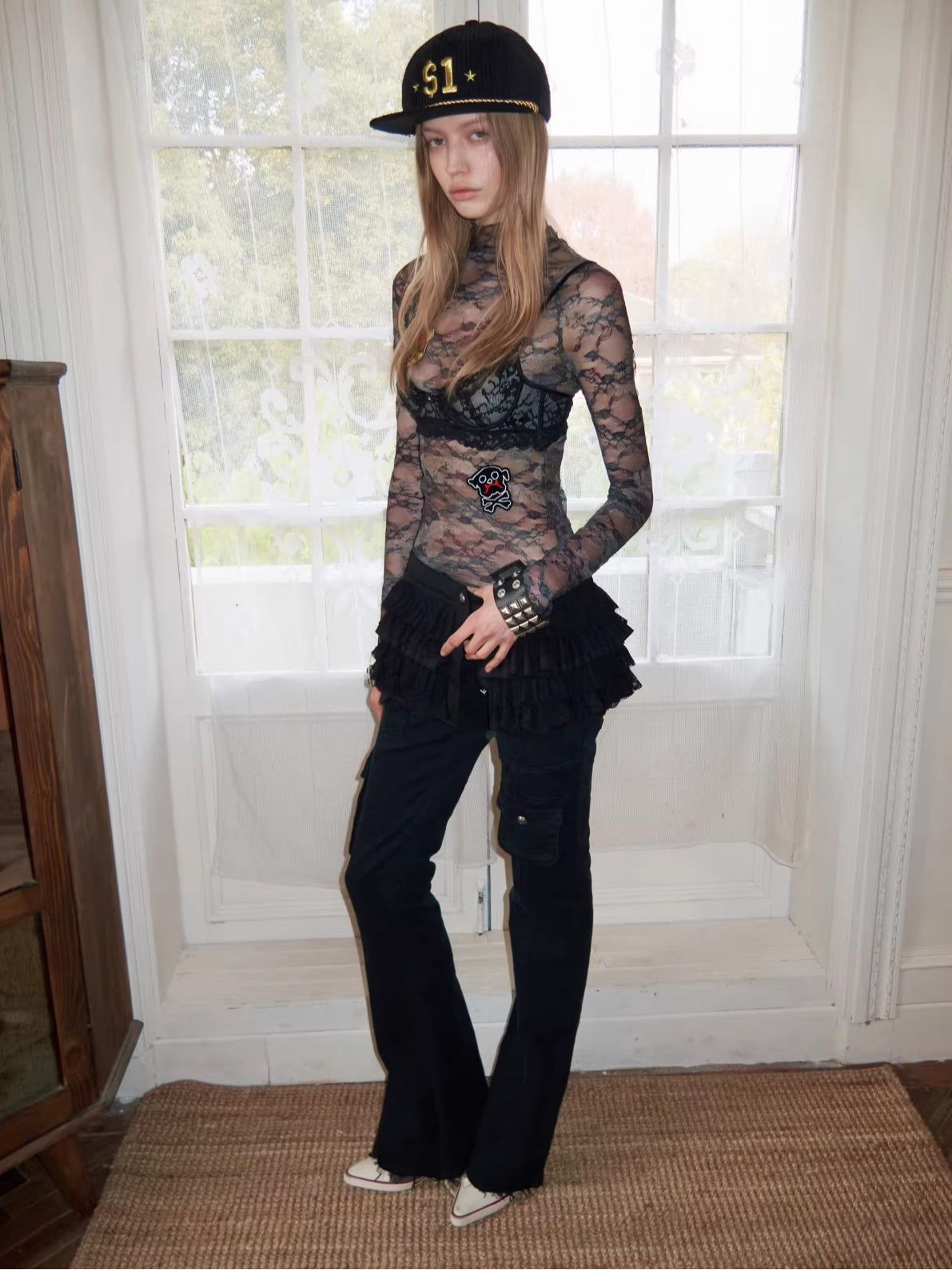 Washed Utility Low-Rise Flared Pants