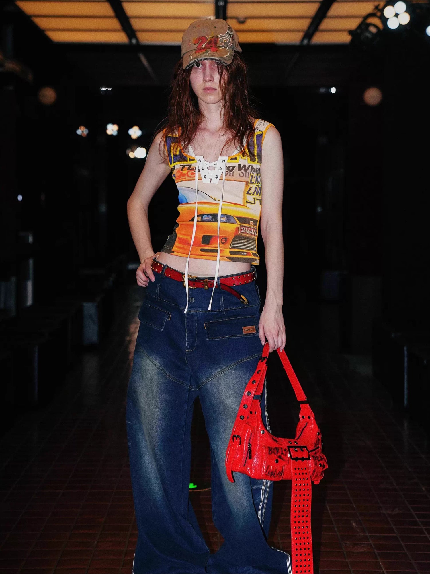 Retro Racing Print Layered-Look Patchwork T-Shirt