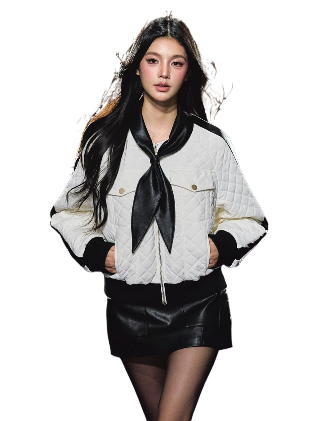 Diamond Quilted Bow-Tie Cotton Padded Jacket