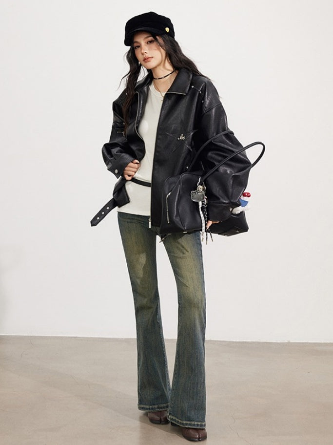 Zipper Moto Leather Jacket
