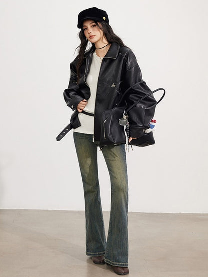 Zipper Moto Leather Jacket