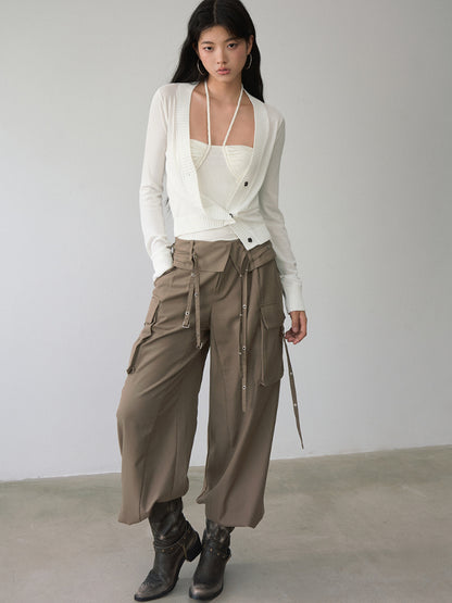 White Single-breasted Knitted Cardigan - CHINASQUAD