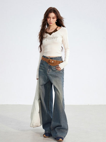 Butterfly Print Layered Slim-Fit T-Shirts