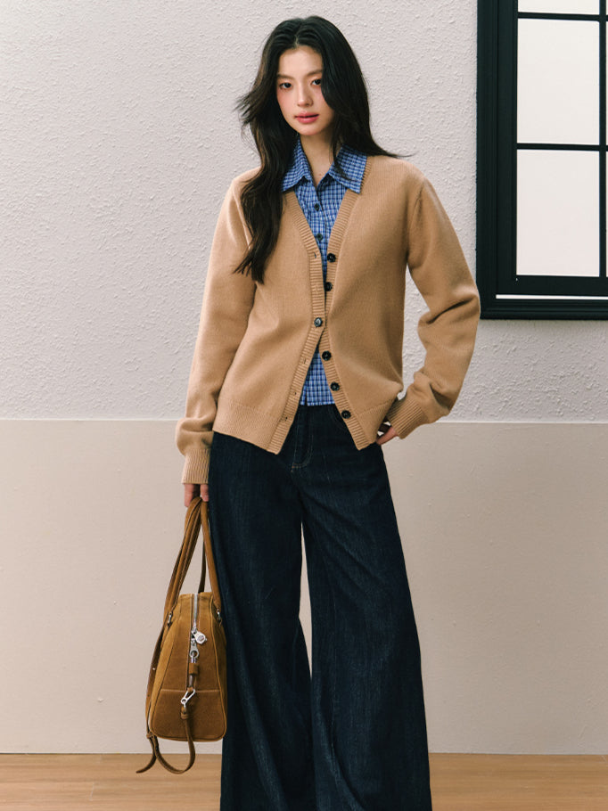 Lazy-Style Yellow V-Neck Knit Cardigan Set