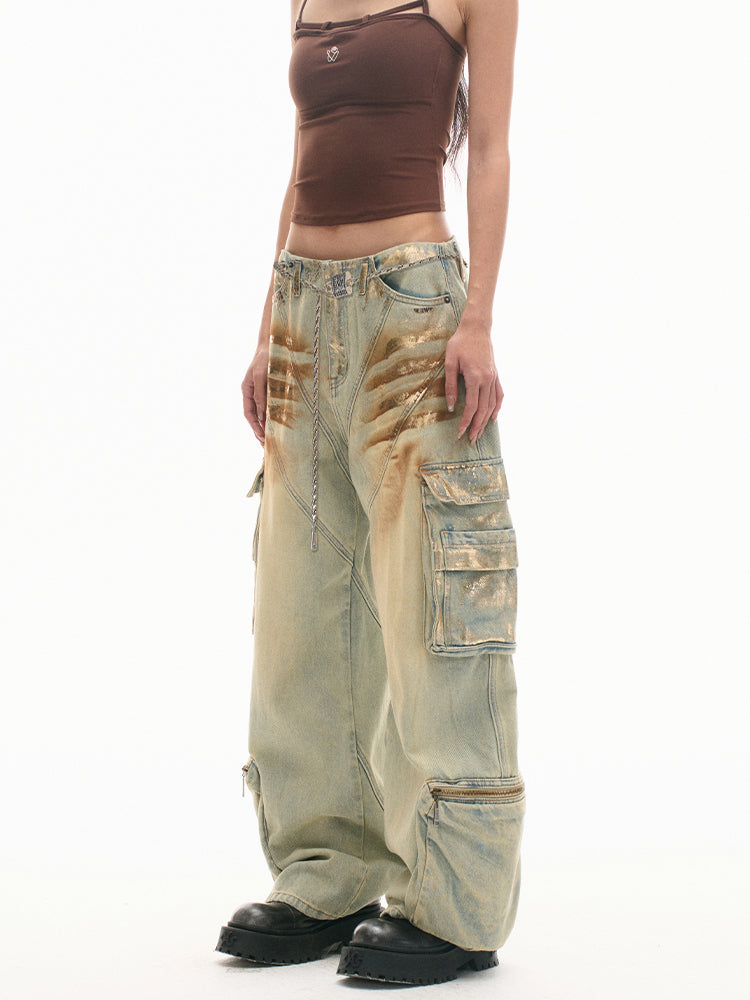 3D Shaped Low Waist Loose Jeans