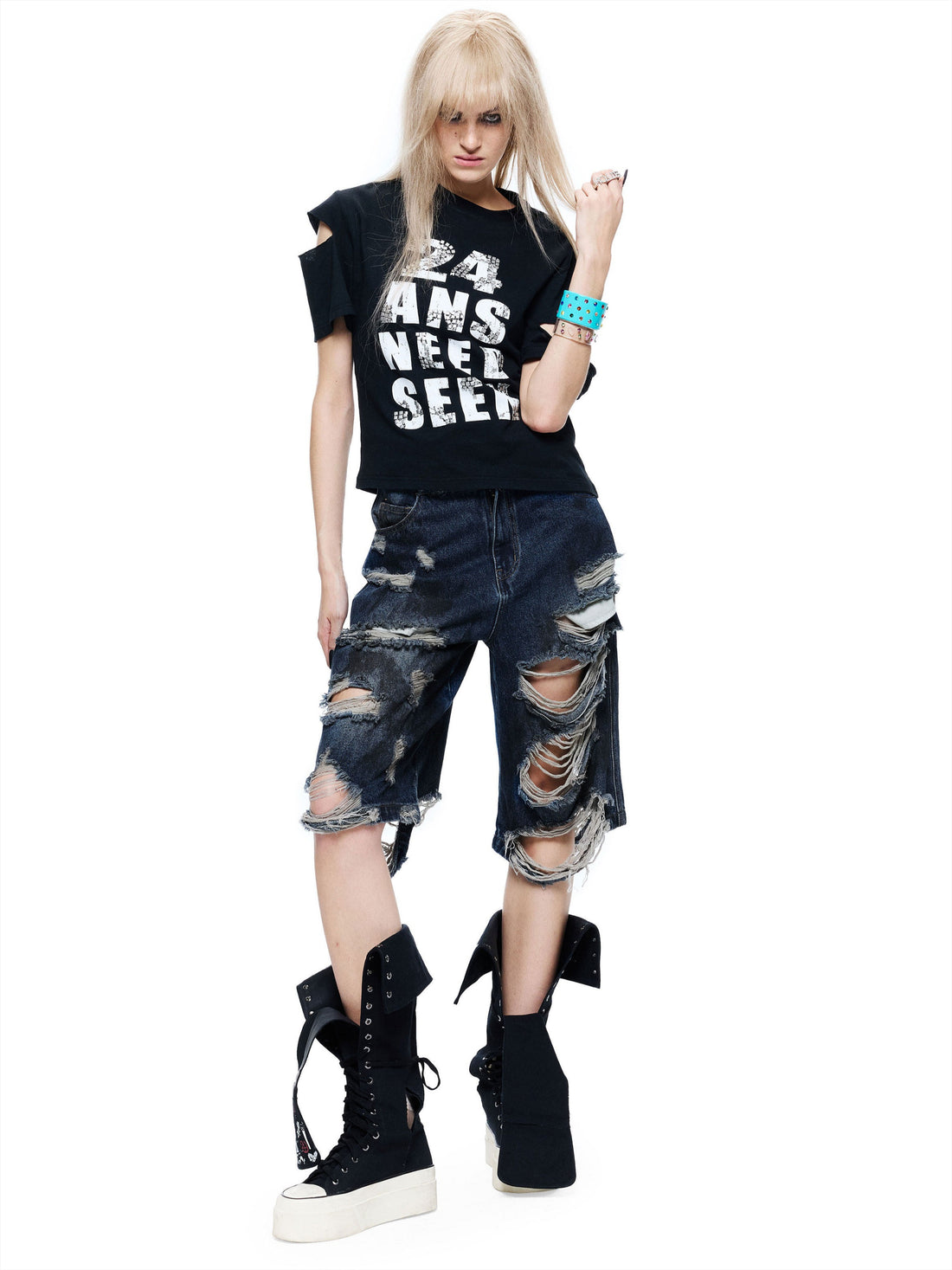 Mud-Dyed Punk Grunge Mid-Length Shorts