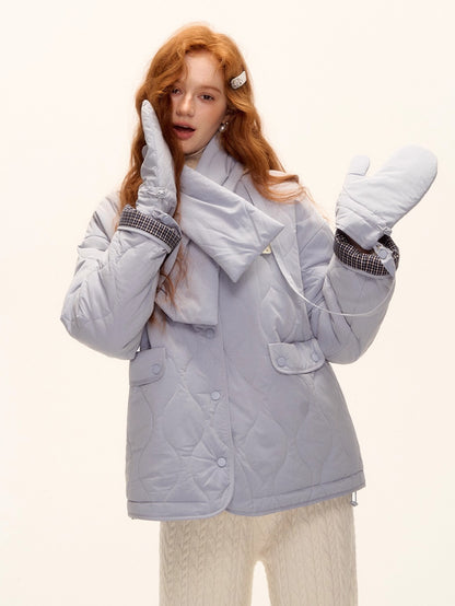 Vintage Blue Plaid Reversible Padded Jacket Set