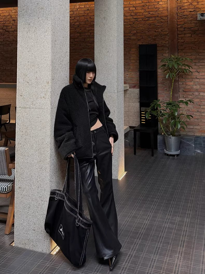 Textured Faux Leather Flared Pants