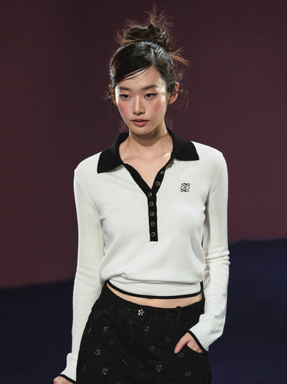 Ribbon Polo Tie-Up Sweater &amp; Shorts Set - CHINASQUAD