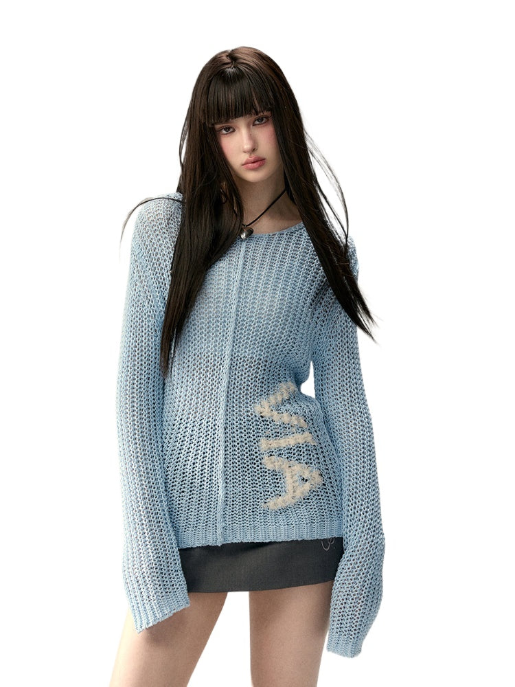 Hollow Knit Letter Sweater - CHINASQUAD