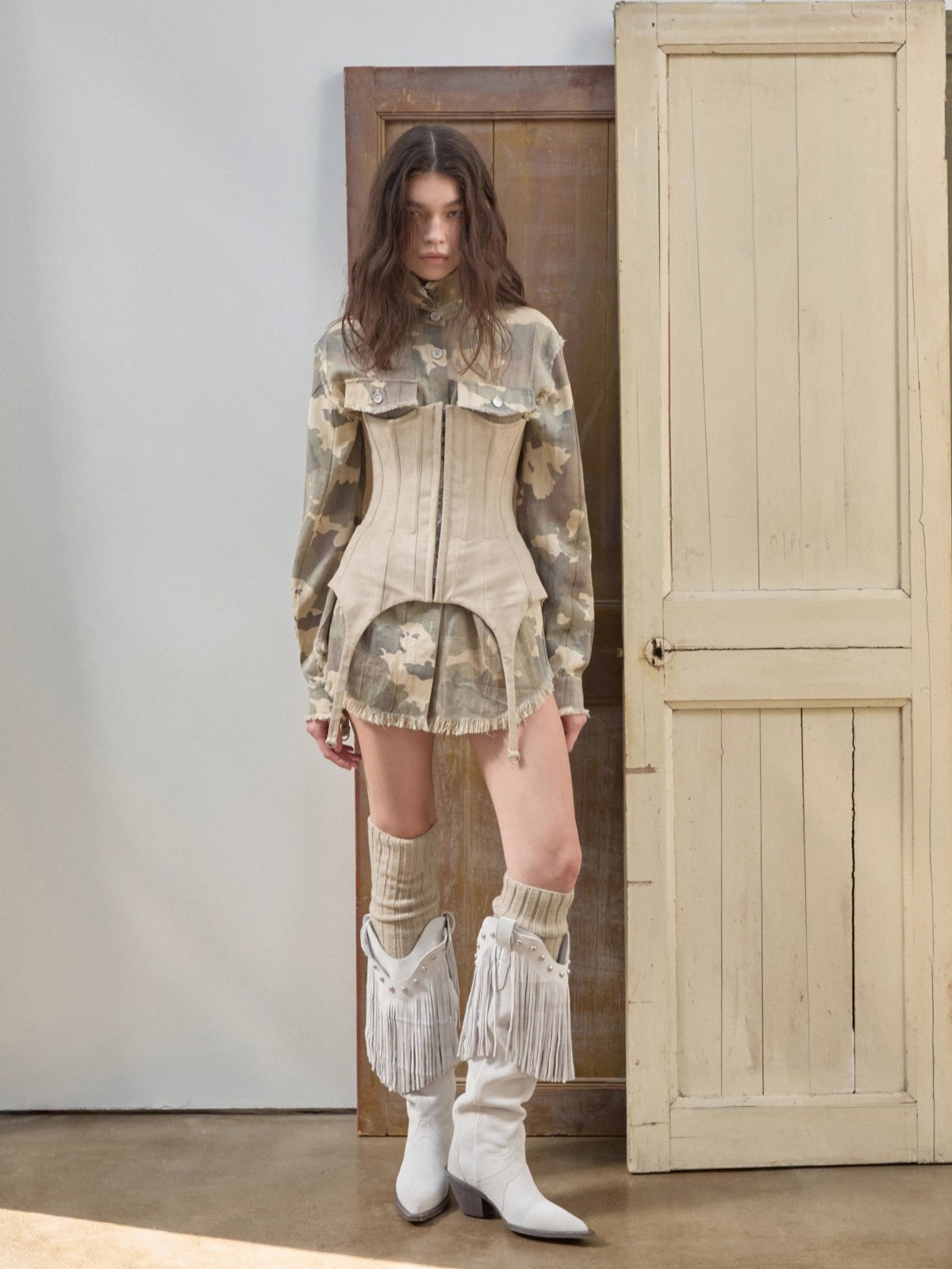 Vintage Camo Raw-Edge Tailored Shirt